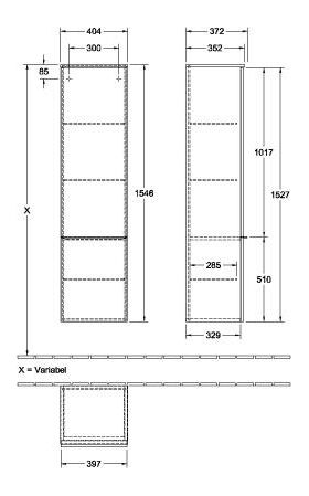 V&B Hochschrank VENTICELLO 404x1546x372mm Griff Copper Glossy Grey