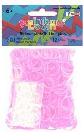 Rainbow Loom Silikon Glitzer pink, 300 Stück, 1 Beutel