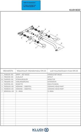 Kludi Waschtisch-Wandarmatur BOZZ DN 15 UP Ausldg Wandauslauf 230mm chr