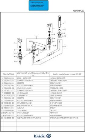 Kludi Wannenfüll und Brausearmatur BOZZ DN 15 chr