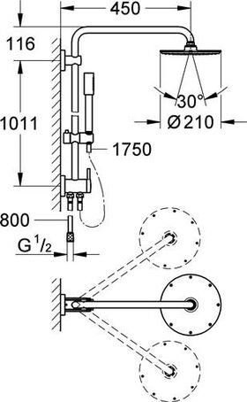 Grohe Duschsystem RAINSHOWER SYSTEM 210 m Umstellung chr