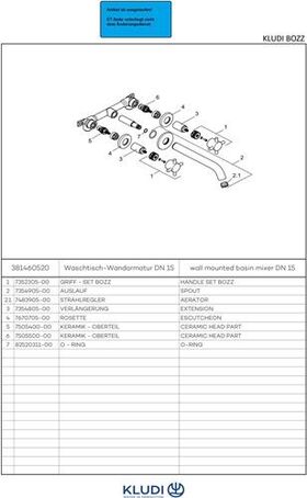 Kludi Waschtisch-Wandarmatur BOZZ DN 15 UP Ausldg Wandauslauf 230mm chr