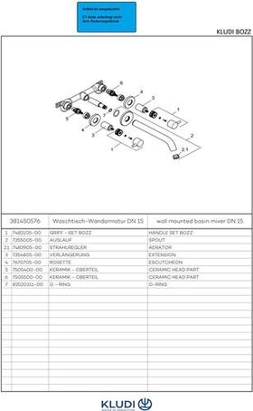 Kludi Waschtisch-Wandarmatur BOZZ DN 15 UP Ausldg Wandauslauf 180mm chr