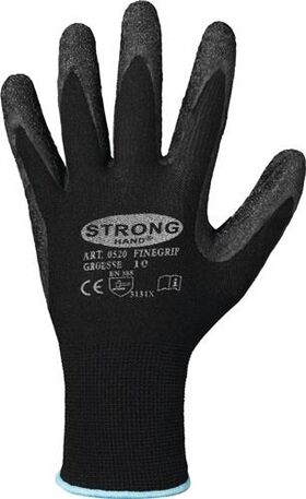 Handschuhe Finegrip Gr.9 schwarz EN 388 PSA II Nyl.m.Schrumpf-Latex STRONGHAND - VPE: 12