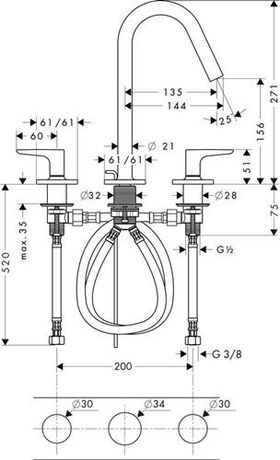 3-L WT-Armatur 160 AXOR CITTERIO M DN 15 m Hebelgr. u Ros. pol. bl chrome