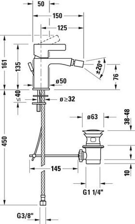 Duravit Einhebel-Bidetmischer D-NEO mit Zugstangen-Ablaufgarnitur chrom