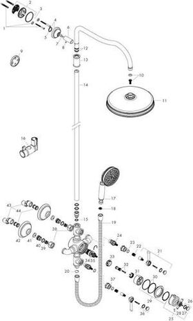 Showerpipe AXOR MONTREUX DN 15 m Therm. u 1jet Kopfbr bru red go