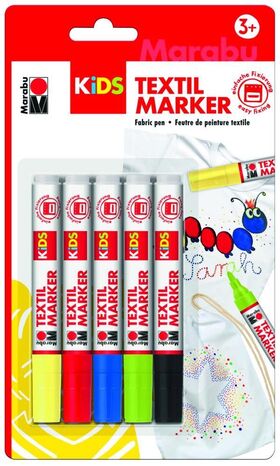 Marabu KiDS TEXTILMARKER, 5er-Sortierung