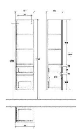 V&B Hochschrank LEGATO 400x1550x350mm Türanschl re Glossy White