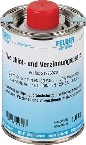 Weichlöt- u.Verzinnungspaste 230-250GradC 1kg S-Sn97Cu3 FELDER