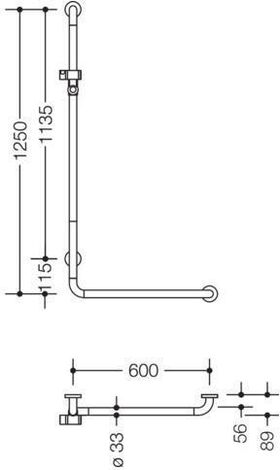 Hewi Winkelgriff SERIE 801 se 1250mm mit Brausehalter felsgrau