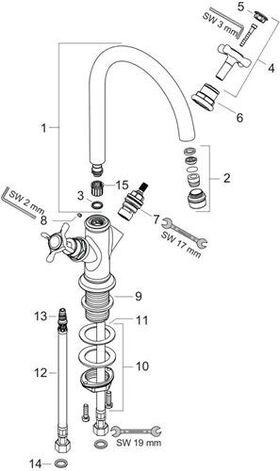 2-Griff-WT-Armatur 210 AXOR MONTREUX DN 15 ohne Zugstange chrom