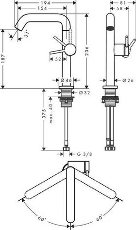 HG Einhebel-Waschtischmischer Tecturis S Fine CooStart Ausl 154mm m PO ma-sw