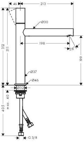 Einhebel-Waschtischmischer AXOR UNO 200 Zerogriff brushed nickel