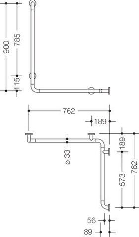 Hewi Dusch-Wannenhandlauf SERIE 801 762x900mm, d= 33mm felsgrau