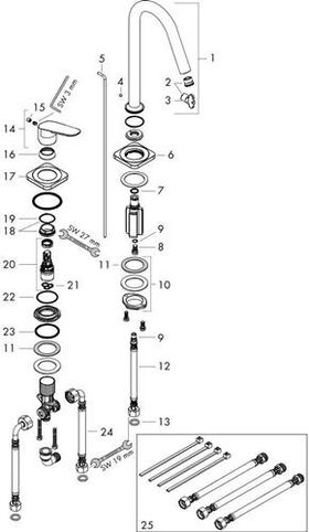 2-L WT-Mischer 160 AXOR CITTERIO M DN 15 m ZAG 1 1/4Zoll chrom