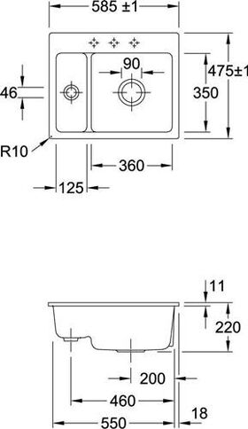 V&B Einbauspüle SUBWAY XM FLAT 585x475mm Handbet. stone white