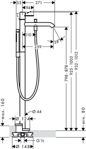 Einhebel-Wannenmischer AXOR UNO Bügelg bodenst stainless steel optic