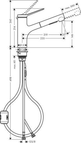 Einhebel-Küchenmischer Zesis M33 ComfortZone 150, 2 jets mattschwarz