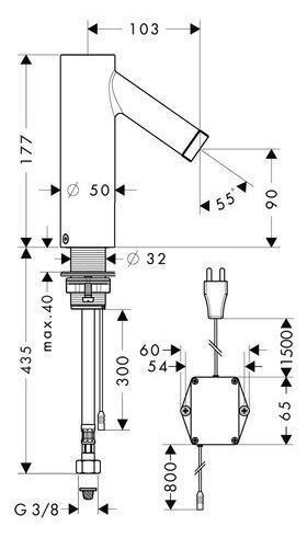 Elektronik-Waschtischmischer AXOR STARCK DN 15 Netzans 230 V m Temp.reg. pol. bl