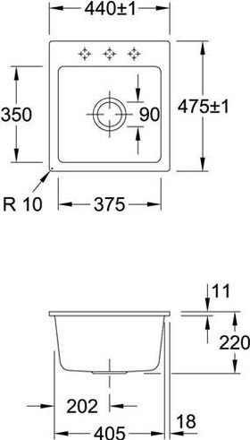 V&B Einbauspüle SUBWAY 45 XS FLAT 440x475mm Handbet. stone white