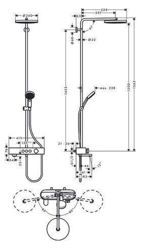 HG Showerpipe PULSIFY 260 1jet m Wannentherm EcoSmart Version chrom