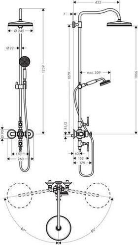 Showerpipe AXOR MONTREUX DN 15 m Therm. u 1jet Kopfbr pol. go opt