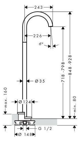 Wanneneinlauf AXOR UNO bodenstehend, gebogen brushed nickel