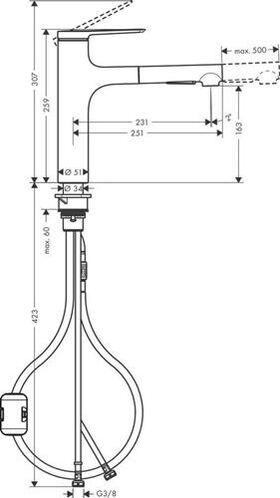 HG Einhebel-Spültischmischer Zesis M33 160, Ausziehbrause, 2 jet mattschwarz