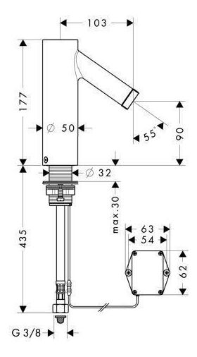 Elektronik-Waschtischmischer AXOR STARCK DN 15 Batt-Betr 6 V m Temp.reg. pol. bl