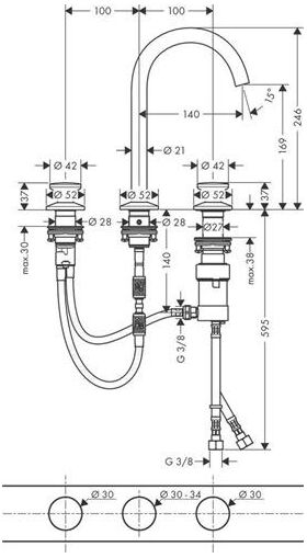 3-L-WT-Armatur Select 170 AXOR ONE m PO Ablaufgarnitur 1 1/4Zoll mattweiß