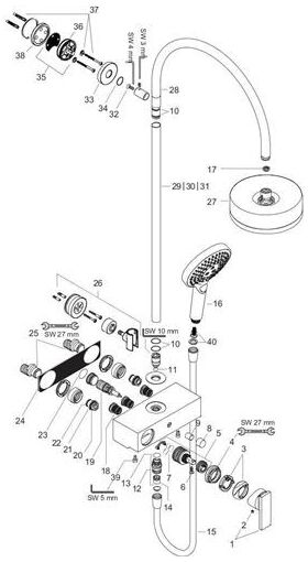 Showerpipe AXOR CITTERIO DN 15 m EHM u 1jet Kopfbr bru bl chrome