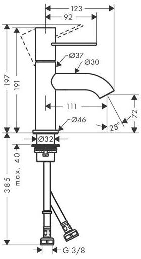 Einhebel-Waschtischmischer AXOR UNO 70 Bügelgriff stainless steel optic