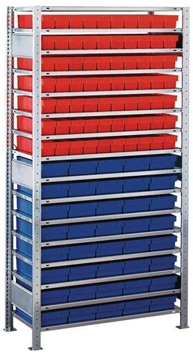 Steckregal H2000xB1000xT500mm Anbauregal 16 Böden 70xL 500mm rot/40xL 500mm blau