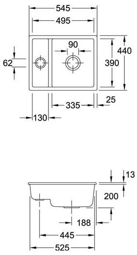 V&B Unterbauspüle SUBWAY XU 545x440mm Exzent. we