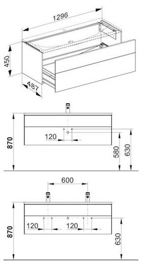 Keuco Waschtischunterbau ROYAL REFLEX 1296x450x487mm sw