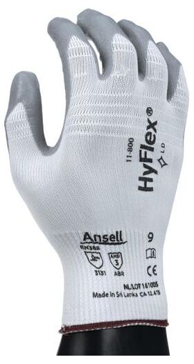 Handschuhe HyFlex 11-800 Gr.9 weiß/grau EN 388 PSA II Nyl.m.Nitrilschaum ANSELL - VPE: 12