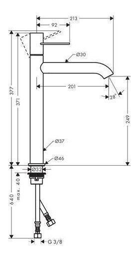 Einhebel-Waschtischmischer AXOR UNO 250 Bügelgriff brushed nickel