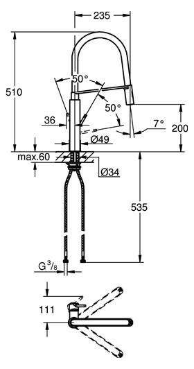 GROHE Einhand-Spültischbatterie Concetto 1/2Zoll Profibrause su-st