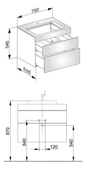 Keuco Waschtischunterbau EDITION 400 700x546x535mm m HL-Boh we hgl/we klar