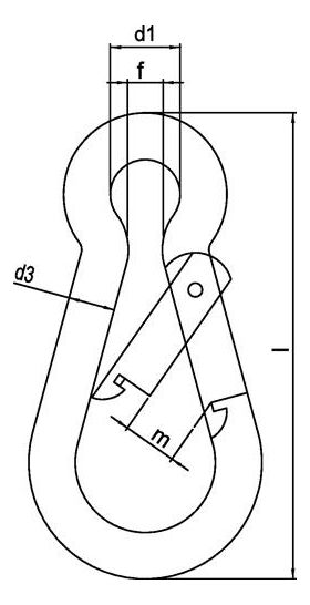 Karab.h.DIN 5299,Form C L.100mm Drahtstärke 10mm Trgf.350kg ZN - VPE: 25