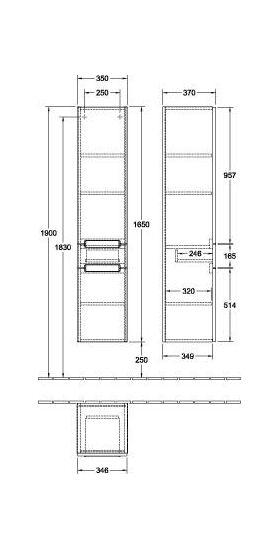 V&B Hochschrank SUBWAY 2.0 350x1650x370mm Ans li Black Matt Lacquer