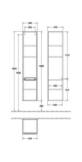 V&B Hochschrank SUBWAY 2.0 350x1650x370mm Anschlag re we matt