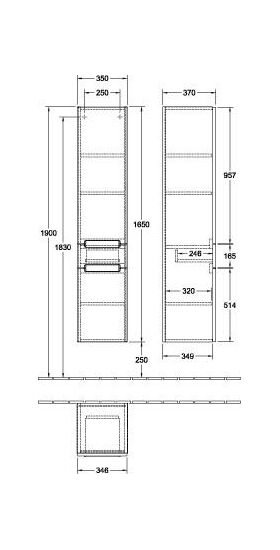 V&B Hochschrank SUBWAY 2.0 350x1650x370mm Ans re Black Matt Lacquer