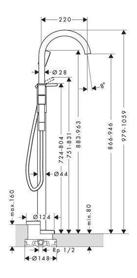 Fertigmontageset AXOR ONE f Einhebel-Wannenm. bodenst mattweiß