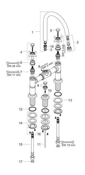 2-Griff-WT-Armatur 220 AXOR MONTREUX DN 15 m Zugst-Ablaufgarn. 1 1/4Zoll bru ni