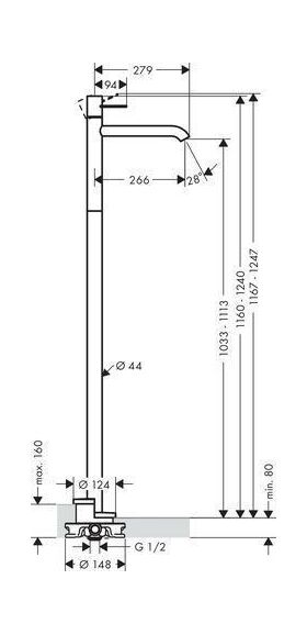 Einhebel-Waschtischmischer AXOR UNO Bügelgriff, bodenstehend brushed nickel