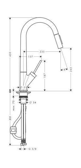 Einhebel-Spültischmischer AXOR STARCK DN 15, mit Ausziehbrause brushed nickel