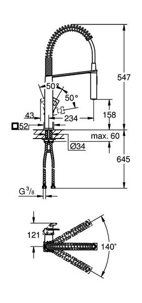 Grohe Einhand-Spültischbatterie EUROCUBE 1/2Zoll Profibrause chr