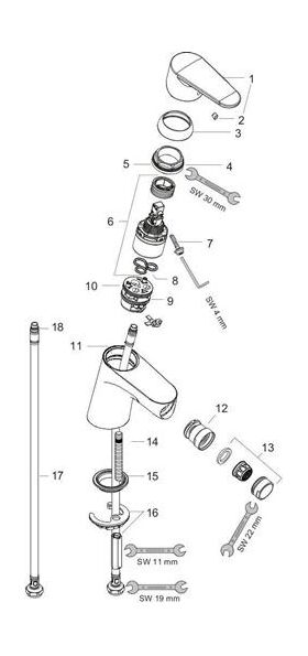 HG Einhebel-Bidetmischer FOCUS DN 15 mit Push-Open Ablaufgarnitur chrom